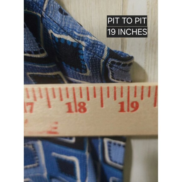 Robbie Bee Blue Geometric Sleeveless 100% Silk Blouse Womens Medium - Picture 6 of 8